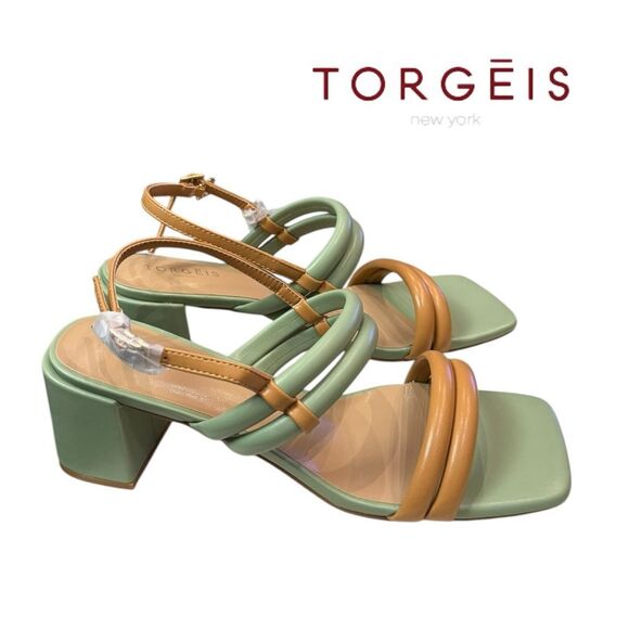 New TORGEIS Palm Women's Green Tan Slingback Adjustable Sandals 10 - Picture 2 of 6